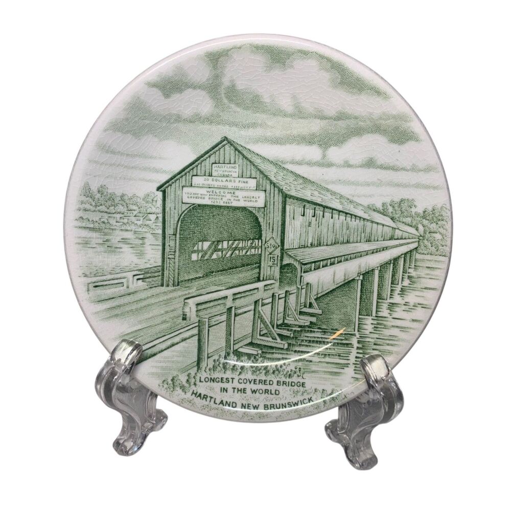 Vintage Wood & Sons Green Transferware Bridge Image 4.25" Plate Decor England